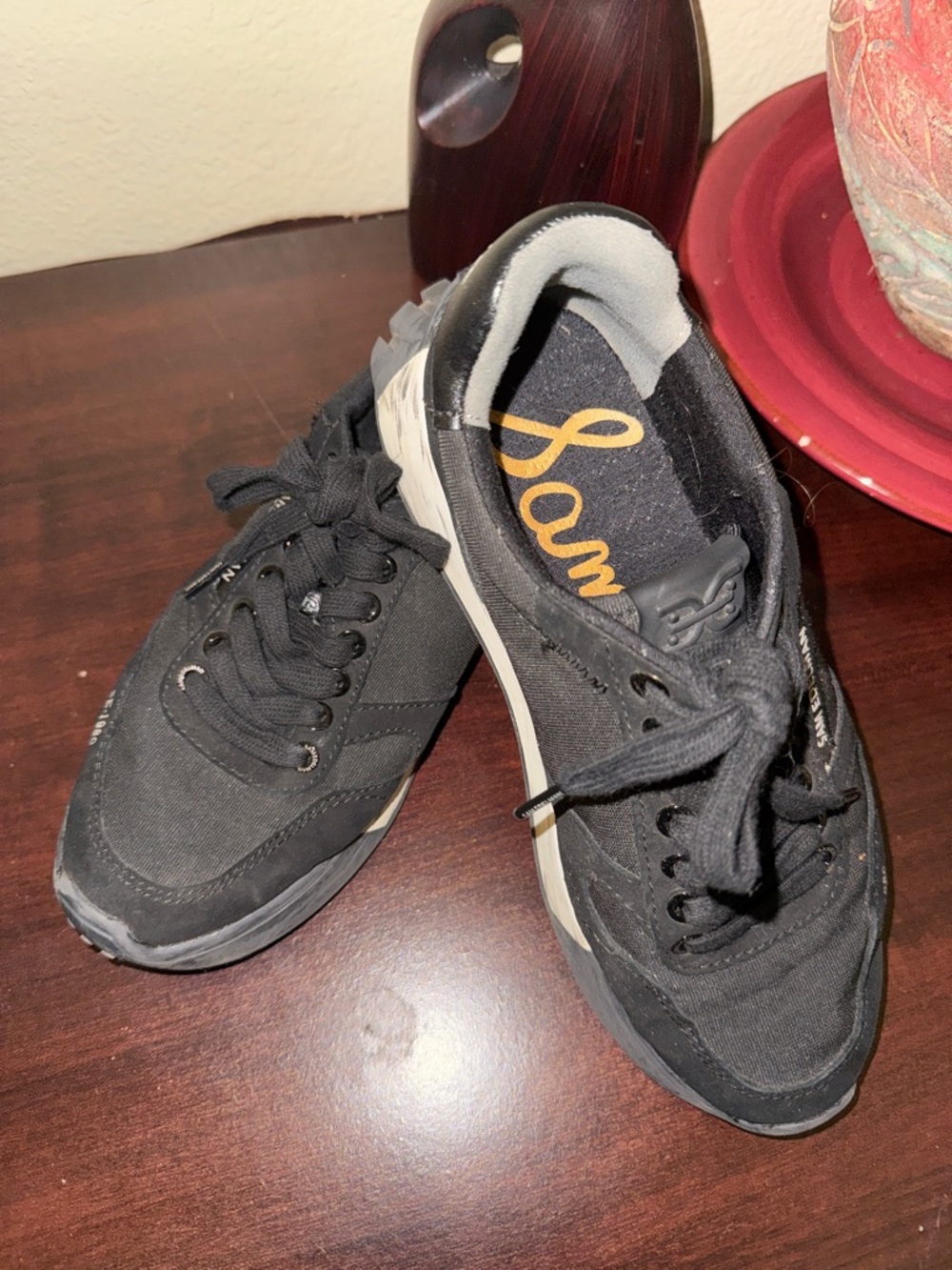 Sam Edelman Black Lace-Up Canvas Sneakers